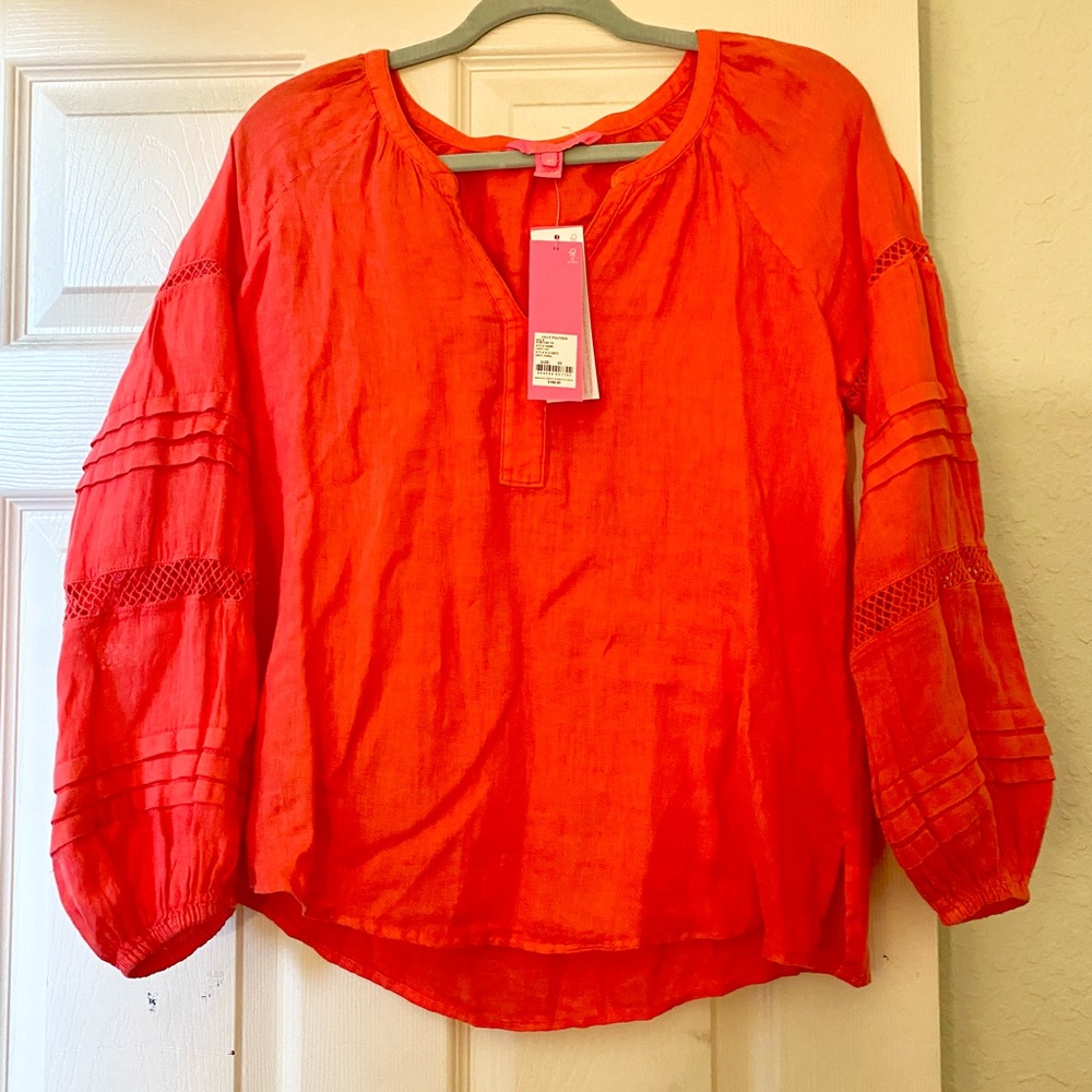 Lily Pulitzer Spicy Coral Weekender blouse Brand New sz L
